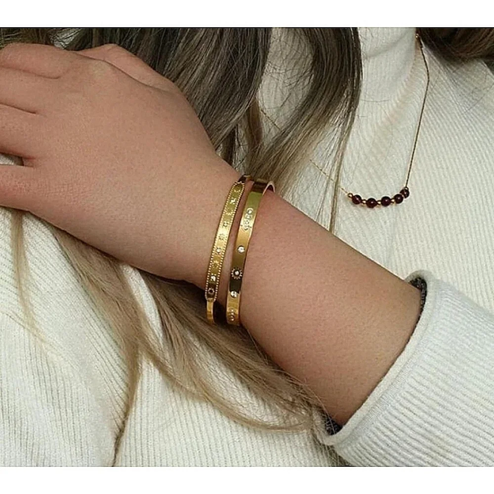 NEW Unisex Gold Plated 316L Simulated‎ Diamond Star Cuff Bracelet, Adjustable